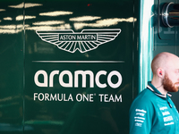 Aston Martin Aramco logo during the Formula 1 post-season testing at Yas Marina Cicuit in Abu Dhabi, United Arab Emirates on December 10, 20...