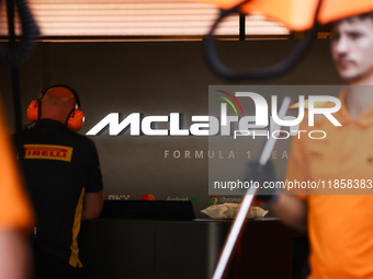 McLaren logo during the Formula 1 post-season testing at Yas Marina Cicuit in Abu Dhabi, United Arab Emirates on December 10, 2024. (