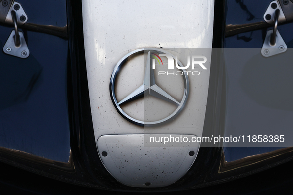 Mercedes logo during the Formula 1 post-season testing at Yas Marina Cicuit in Abu Dhabi, United Arab Emirates on December 10, 2024. 