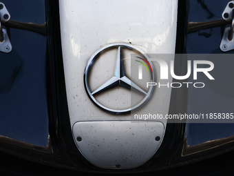 Mercedes logo during the Formula 1 post-season testing at Yas Marina Cicuit in Abu Dhabi, United Arab Emirates on December 10, 2024. (