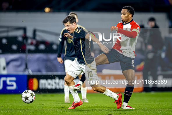 Feyenoord Rotterdam midfielder Quinten Timber participates in the match between Feyenoord and Sparta Praha at Stadium De Kuip for the Champi...