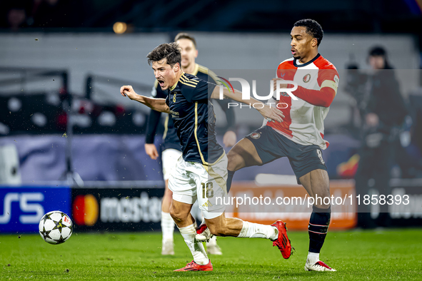 Feyenoord Rotterdam midfielder Quinten Timber participates in the match between Feyenoord and Sparta Praha at Stadium De Kuip for the Champi...