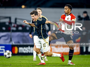 Feyenoord Rotterdam midfielder Quinten Timber participates in the match between Feyenoord and Sparta Praha at Stadium De Kuip for the Champi...