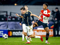 Feyenoord Rotterdam midfielder Quinten Timber participates in the match between Feyenoord and Sparta Praha at Stadium De Kuip for the Champi...