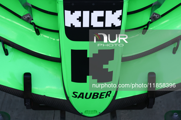 Kick Sauber logo during the Formula 1 post-season testing at Yas Marina Cicuit in Abu Dhabi, United Arab Emirates on December 10, 2024. 