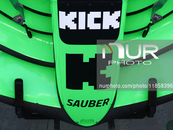 Kick Sauber logo during the Formula 1 post-season testing at Yas Marina Cicuit in Abu Dhabi, United Arab Emirates on December 10, 2024. (