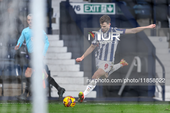 Jayson Molumby of WBA attempts a shot on goal during the Sky Bet Championship match between West Bromwich Albion and Coventry City at The Ha...