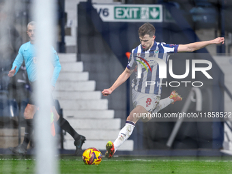 Jayson Molumby of WBA attempts a shot on goal during the Sky Bet Championship match between West Bromwich Albion and Coventry City at The Ha...