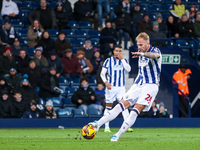 Uros Racic of WBA attempts a shot on goal in the final minutes of the game during the Sky Bet Championship match between West Bromwich Albio...