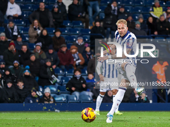 Uros Racic of WBA attempts a shot on goal in the final minutes of the game during the Sky Bet Championship match between West Bromwich Albio...