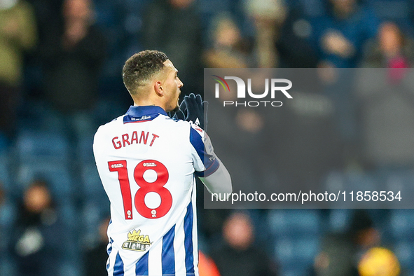 #18, Karlan Grant of WBA shows his appreciation to the fans during the Sky Bet Championship match between West Bromwich Albion and Coventry...