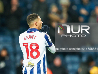 #18, Karlan Grant of WBA shows his appreciation to the fans during the Sky Bet Championship match between West Bromwich Albion and Coventry...