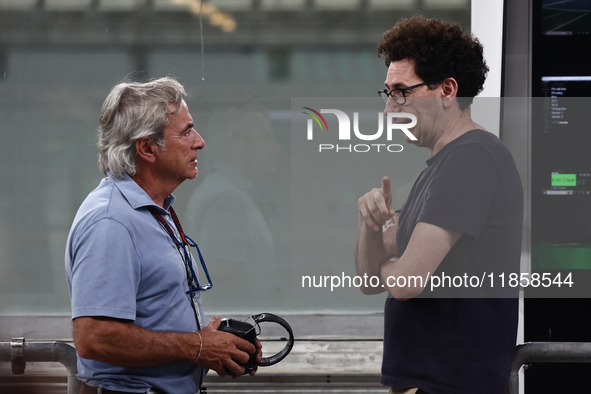 Carlos Sainz and Mattia Binotto during the Formula 1 post-season testing at Yas Marina Cicuit in Abu Dhabi, United Arab Emirates on December...