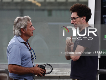 Carlos Sainz and Mattia Binotto during the Formula 1 post-season testing at Yas Marina Cicuit in Abu Dhabi, United Arab Emirates on December...