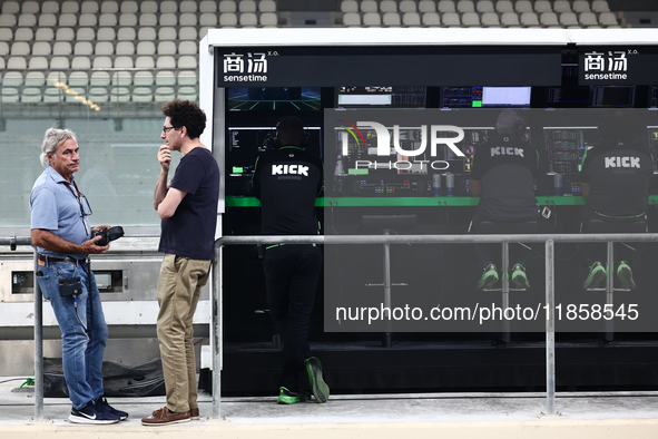 Carlos Sainz and Mattia Binotto during the Formula 1 post-season testing at Yas Marina Cicuit in Abu Dhabi, United Arab Emirates on December...