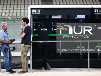 Carlos Sainz and Mattia Binotto during the Formula 1 post-season testing at Yas Marina Cicuit in Abu Dhabi, United Arab Emirates on December...