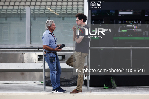 Carlos Sainz and Mattia Binotto during the Formula 1 post-season testing at Yas Marina Cicuit in Abu Dhabi, United Arab Emirates on December...