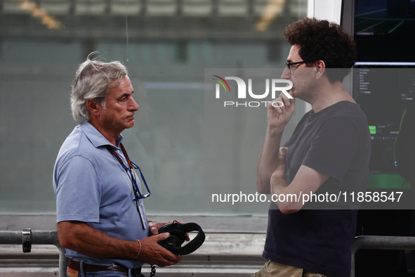 Carlos Sainz and Mattia Binotto during the Formula 1 post-season testing at Yas Marina Cicuit in Abu Dhabi, United Arab Emirates on December...