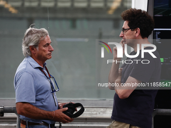 Carlos Sainz and Mattia Binotto during the Formula 1 post-season testing at Yas Marina Cicuit in Abu Dhabi, United Arab Emirates on December...