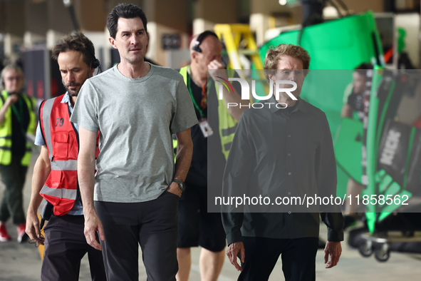 Joseph Kosinski and Jerry Bruckheimer during the Formula 1 post-season testing at Yas Marina Cicuit in Abu Dhabi, United Arab Emirates on De...