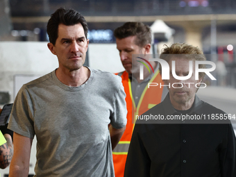 Joseph Kosinski and Jerry Bruckheimer during the Formula 1 post-season testing at Yas Marina Cicuit in Abu Dhabi, United Arab Emirates on De...