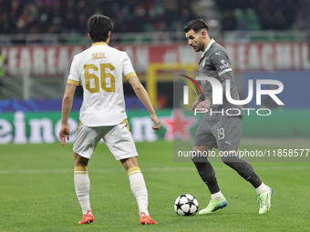 Theo Hernandez during the Champions League 2024-2025 match between Milan and Stella Rossa Belgrado in Milano, Italy, on December 11, 2024. (