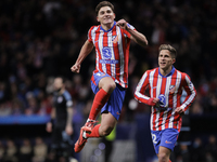 Julian Alvarez of Atletico de Madrid celebrates a goal during UEFA champions league 2024/25 match between Atletico de Madrid and Slovan Brat...