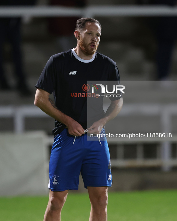 Tom Parkes of Hartlepool United warms up during the The Isuzu FA Trophy Third Round match between Hartlepool United and Tamworth at Victoria...