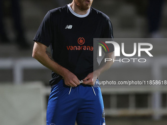 Tom Parkes of Hartlepool United warms up during the The Isuzu FA Trophy Third Round match between Hartlepool United and Tamworth at Victoria...