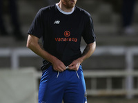 Tom Parkes of Hartlepool United warms up during the The Isuzu FA Trophy Third Round match between Hartlepool United and Tamworth at Victoria...