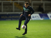 David Ferguson of Hartlepool United warms up during the The Isuzu FA Trophy Third Round match between Hartlepool United and Tamworth at Vict...