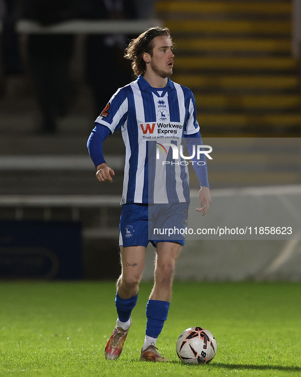 Daniel Dodds of Hartlepool United in action during the The Isuzu FA Trophy Third Round match between Hartlepool United and Tamworth at Victo...