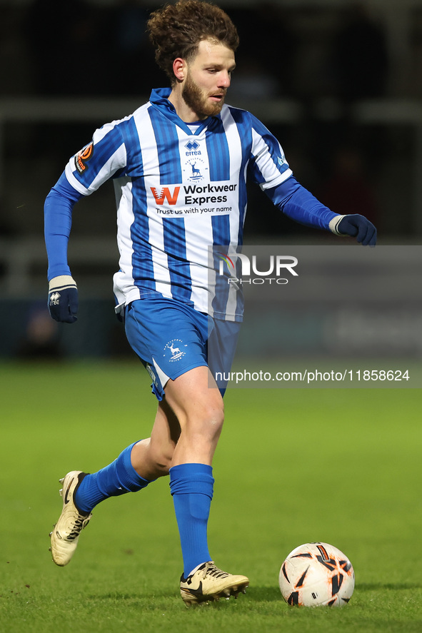 Anthony Mancini of Hartlepool United in action during the The Isuzu FA Trophy Third Round match between Hartlepool United and Tamworth at Vi...