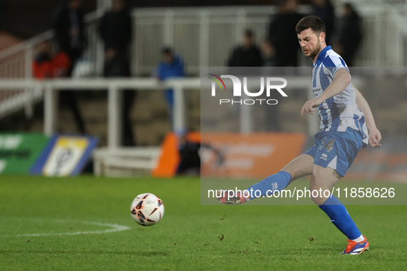 Hartlepool United's Nathan Sheron in action during the The Isuzu FA Trophy Third Round match between Hartlepool United and Tamworth at Victo...