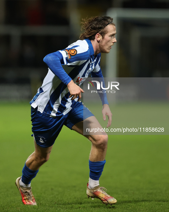 Daniel Dodds of Hartlepool United in action during the The Isuzu FA Trophy Third Round match between Hartlepool United and Tamworth at Victo...