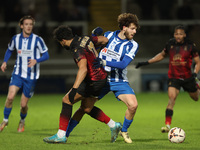 Hartlepool United's Anthony Mancini battles with Tamworth's Luke Fairlamb during the The Isuzu FA Trophy Third Round match between Hartlepoo...