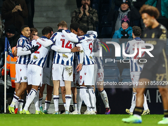 West Bromwich Albion celebrate the goal by #27, Alex Mowatt (hidden) during the Sky Bet Championship match between West Bromwich Albion and...