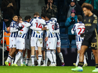 West Bromwich Albion celebrate the goal by #27, Alex Mowatt (hidden) during the Sky Bet Championship match between West Bromwich Albion and...