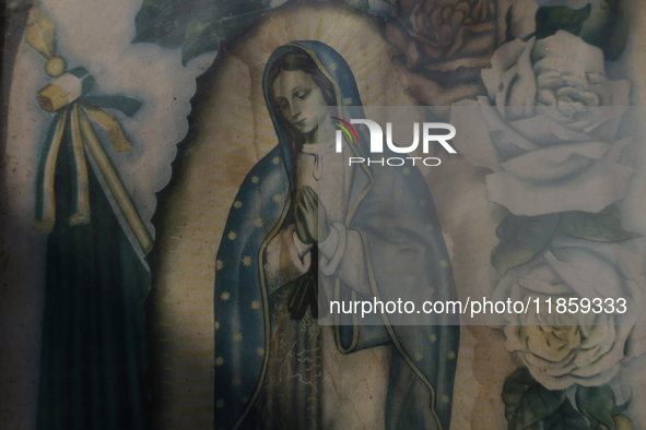 An image of the Virgin of Guadalupe is outside the Basilica of Guadalupe in Mexico City, Mexico, on December 11, 2024, during the celebratio...