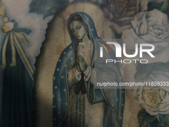 An image of the Virgin of Guadalupe is outside the Basilica of Guadalupe in Mexico City, Mexico, on December 11, 2024, during the celebratio...