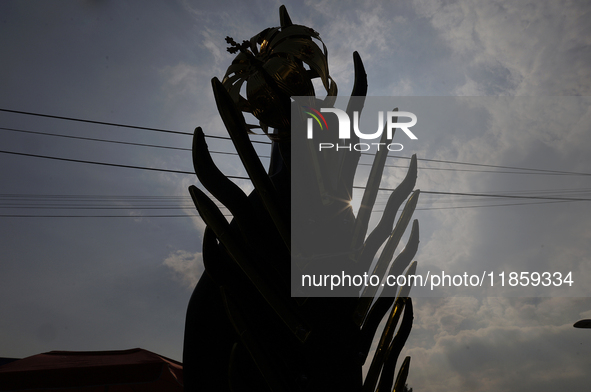 An image of the Virgin of Guadalupe is outside the Basilica of Guadalupe in Mexico City, Mexico, on December 11, 2024, during the celebratio...