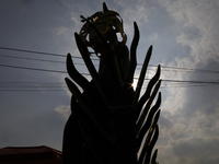 An image of the Virgin of Guadalupe is outside the Basilica of Guadalupe in Mexico City, Mexico, on December 11, 2024, during the celebratio...