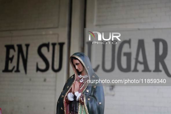 An image of the Virgin of Guadalupe is outside the Basilica of Guadalupe in Mexico City, Mexico, on December 11, 2024, during the celebratio...