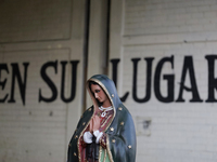 An image of the Virgin of Guadalupe is outside the Basilica of Guadalupe in Mexico City, Mexico, on December 11, 2024, during the celebratio...