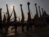 Dancers perform outside the Basilica of Guadalupe in Mexico City, Mexico, on December 11, 2024, during the celebration of the Day of the Vir...