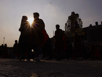 Dancers perform outside the Basilica of Guadalupe in Mexico City, Mexico, on December 11, 2024, during the celebration of the Day of the Vir...