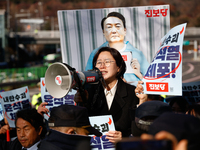 Progressive Party National Assembly Member Jung Hye-kyung delivers a speech calling for the immediate arrest of President Yoon Suk-yeol. Pro...