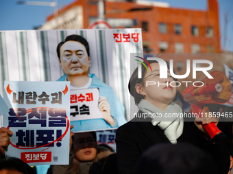 Progressive Party Chairperson Kim Jae-yeon delivers a speech calling for the immediate arrest of President Yoon Suk-yeol. Alongside National...