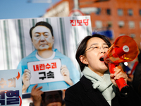 Progressive Party Chairperson Kim Jae-yeon delivers a speech calling for the immediate arrest of President Yoon Suk-yeol. Alongside National...