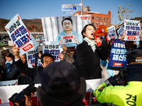 Progressive Party Chairperson Kim Jae-yeon delivers a speech calling for the immediate arrest of President Yoon Suk-yeol. Alongside National...